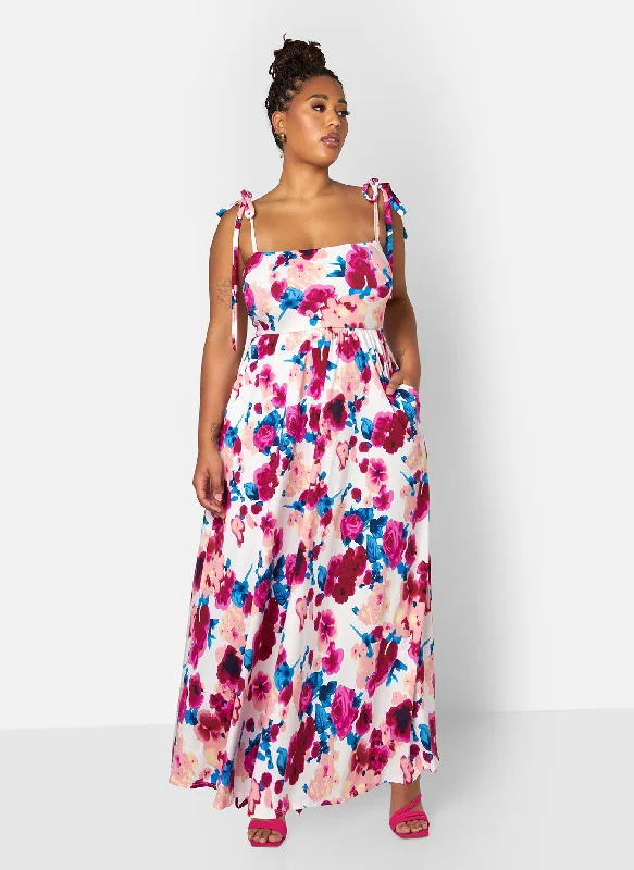 Hurry Before It'S Gone Ana Floral Skater Maxi Dress - Magenta