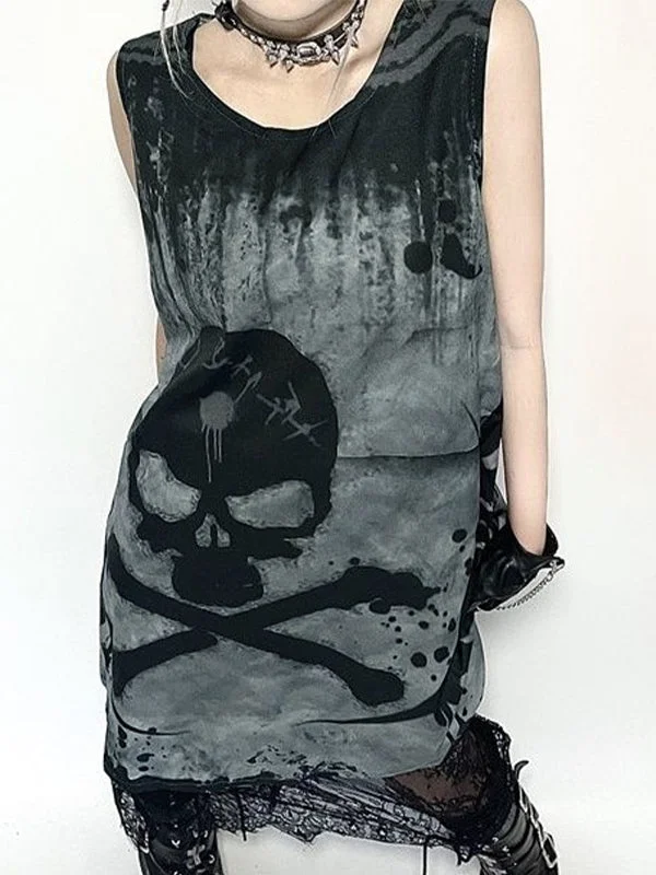 Workwear Fashion for Women Splash Skull Sleeveless Mini Dress