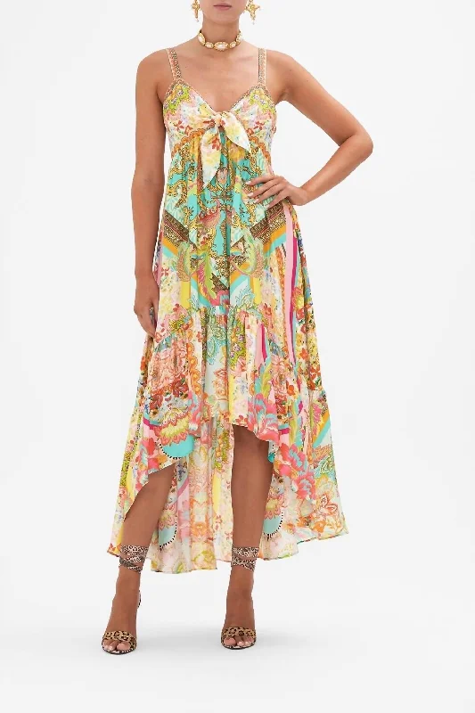 Bold Prints Casual Chic Tie Front High Low Dress In An Italian Welcome