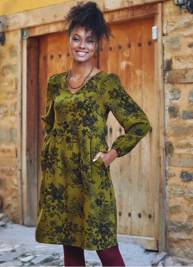 Fashion Women's Clothing V Neckline Boho Style Long Sleeve  Floral Print Short Dress