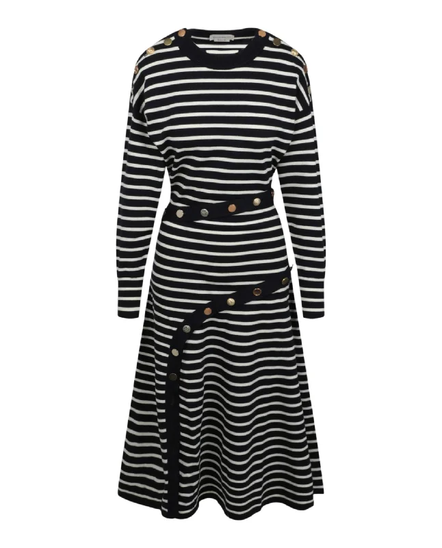 Online Clothing Stores Mixed Buttons Striped Dress