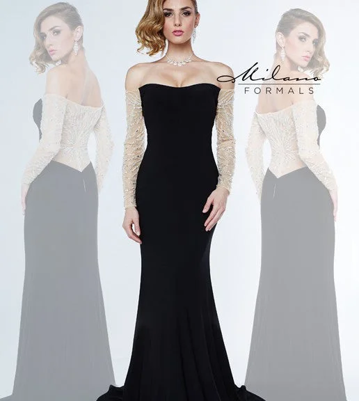 Hot Picks Milano Formals E1849 Black Size 00 Prom Dress Pageant Gown Off the Shoulder