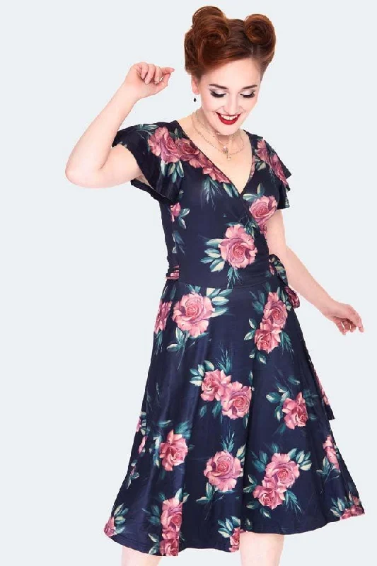 Big Savings Dark Floral Flutter Sleeve Wrap Dress