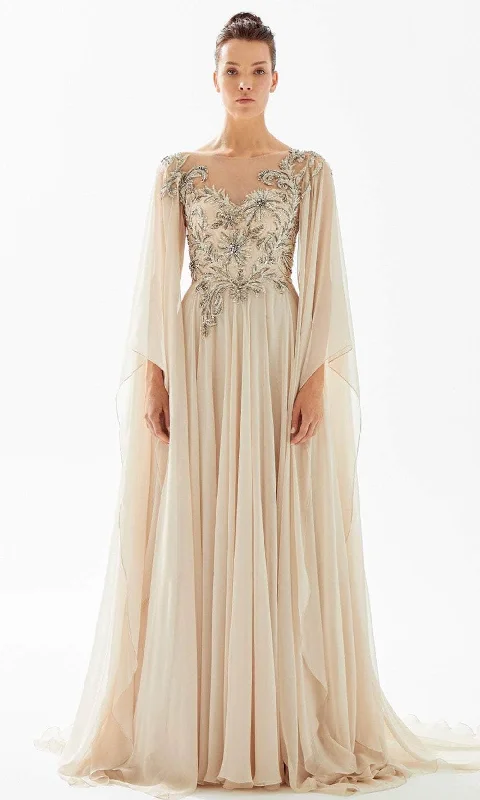 Flash Sale Online Tarik Ediz 98223 - Bateau Cascade Sleeve Evening Gown