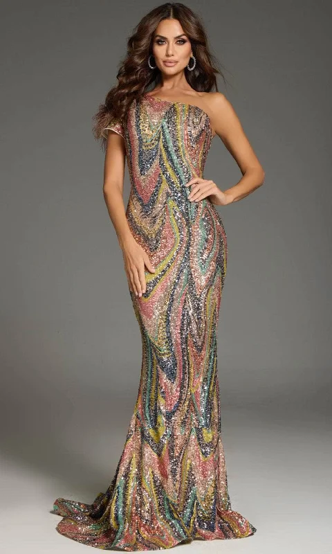 Stylish Everyday Clothing Jovani 40666 - Sequin Embellished One-Sleeve Prom Gown