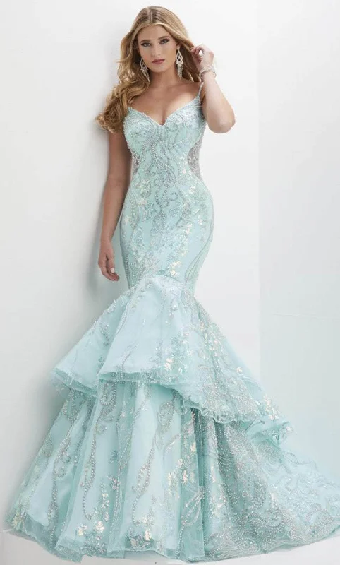 Chic Women’s Outfit Ideas Panoply 14150 - V-Neck Tiered Mermaid Evening Gown