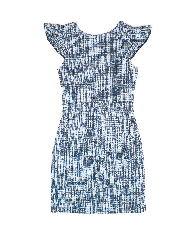 Clothing Brands By Debra Girls Milly Blue Plaid Flutter Sleeve Sheath Dress