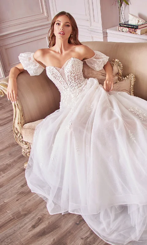 Modern Chic Discounts Puff-Sleeve Long White Wedding Dress A1014