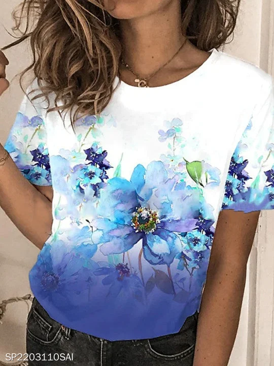 Feminine Dresses for Women in Bold Prints JuliaFashion - 2024 Women's Casual Floral Short-sleeved Round Neck T-shirt