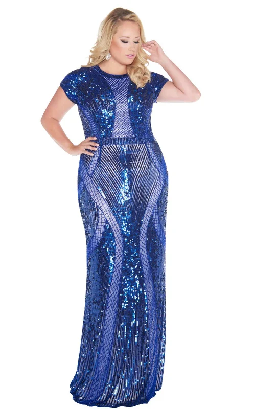 Swimwear Summer Blowout Mac Duggal 4676 Size 16W Cobalt Prom Dress sequin Cap Sleeve Pageant Gown Plus Size