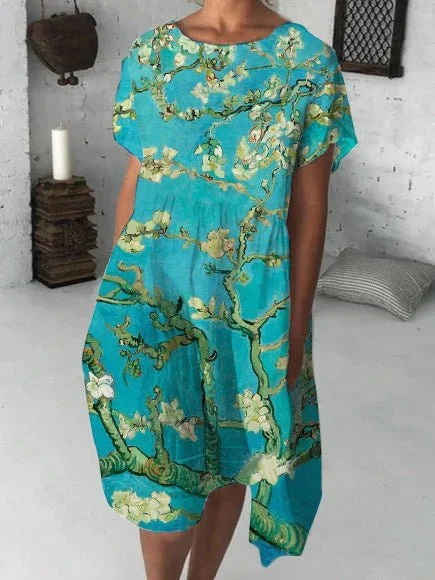 Minimalist Women’s Fashion Clothing Floral Print Short Sleeve Casual Dress
