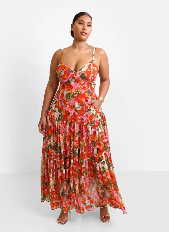 Flash Sale Renata Floral Tiered Maxi Skater Dress