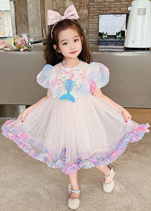 Best Online Boutiques For Women Style Rainbow Ruffled Patchwork Tulle Kids Girls Dress Summer