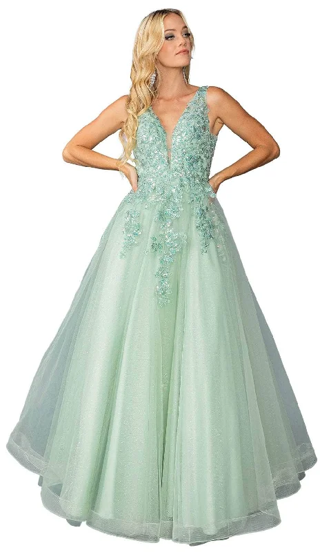 Fashion Forward Dancing Queen 4430 - Embroidered Plunging V-Neck Ballgown