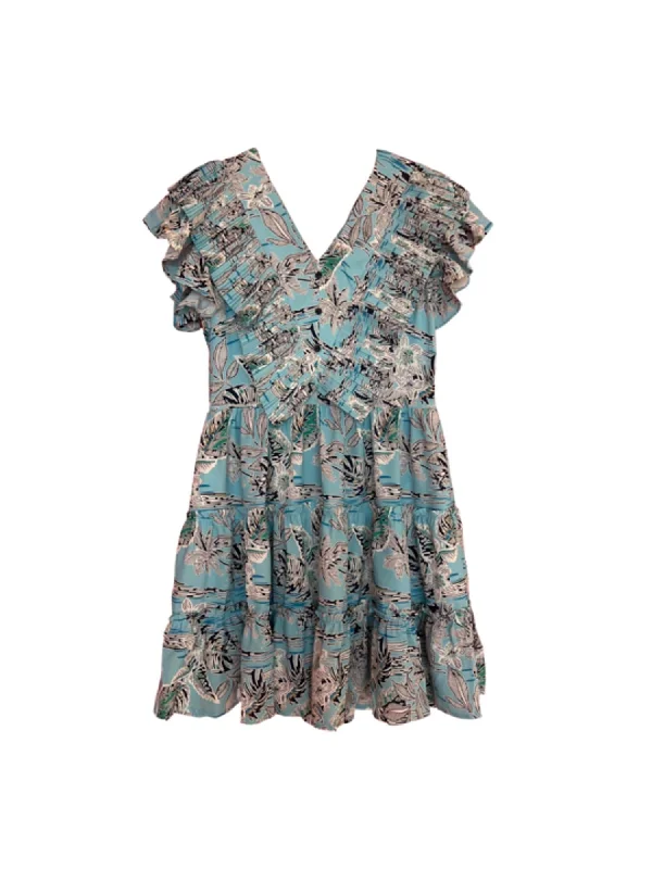 Trend Setting Threads Pleaty Tiered Dress In Blue Foliage