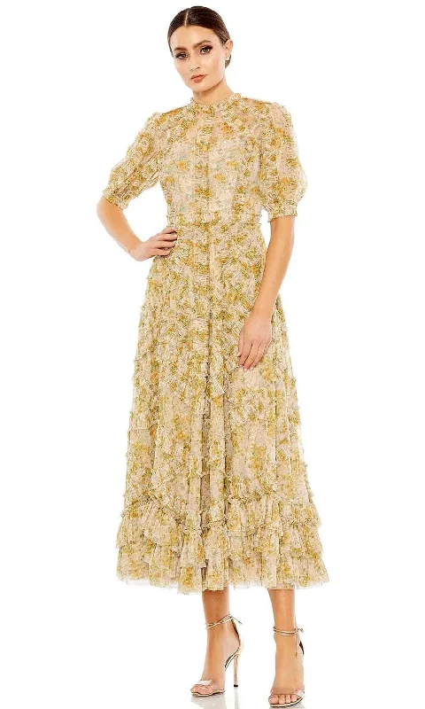 The Good Stuff Mac Duggal 8011 - Floral Puff Sleeves Maxi Dress