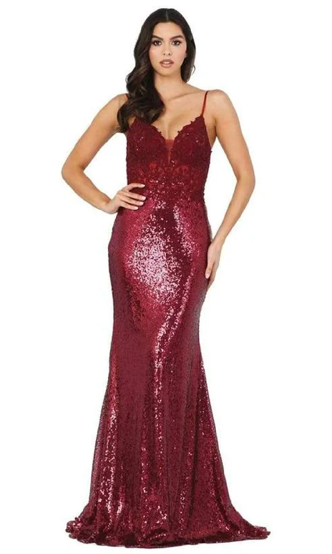 Vintage Women’s Fashion Dancing Queen - Spaghetti Straps Sequin Long Gown 4066 - 1 pc Burgundy In Size L Available