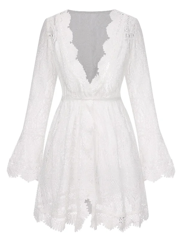 Trend Setting Wardrobe White 1940s Solid Lace Beach Cover Up