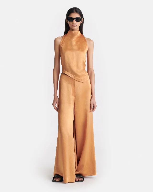 Classic Women’s Clothing Styles Zaniah - Crinkled Satin Wide-Leg Pants - Apricot