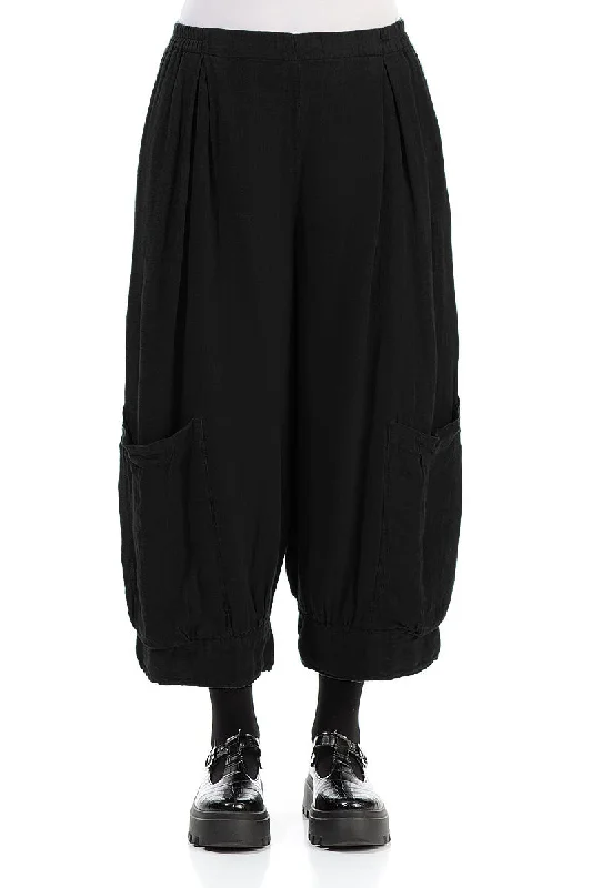 Cool Prices Wide Cropped Black Gauze Linen Trousers