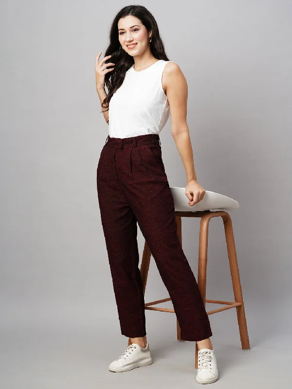 Fashion Sale Women's Maroon/Red Viscose Linen Straight Fit Pant