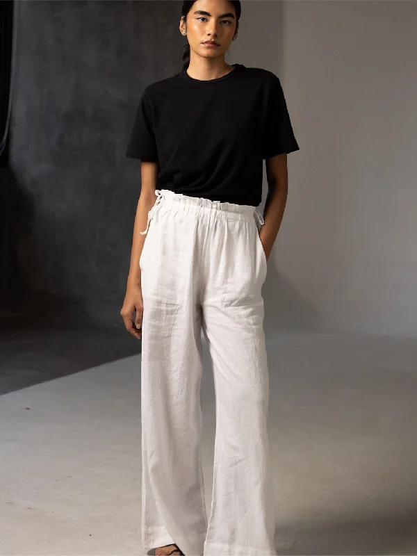Exclusive Women’s Fashion Collection Women's White Linen Viscose Wide Leg Pant