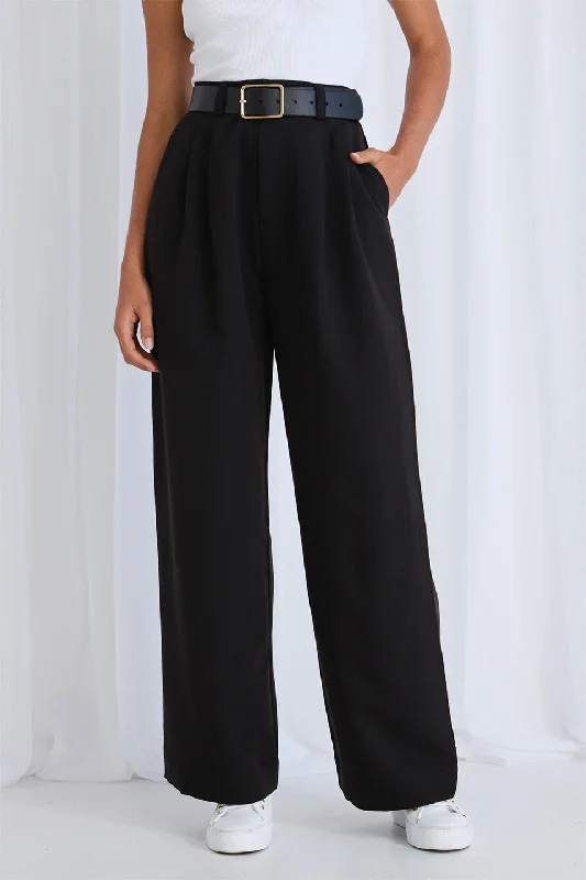 Special Offers Vice Black Pleat Front Manstyle Wide Leg Pant