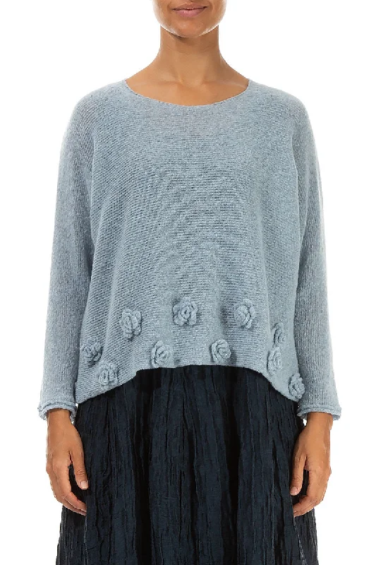 Chic Wardrobe Flowers Arctic Blue Wool Sweater