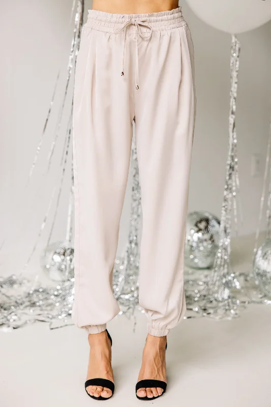 Break Fashion Norms Provided Happiness Champagne White Satin Joggers