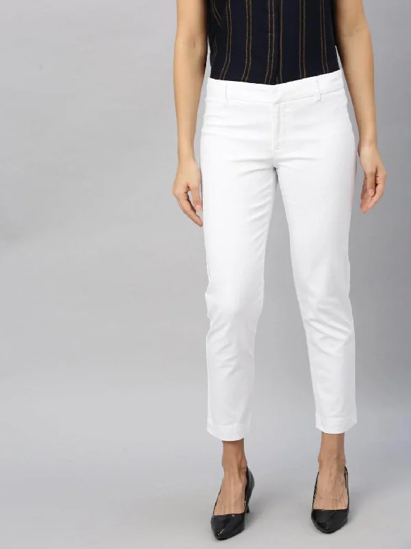 Flash Sale Now Women's White Cotton Lycra Regular Fit Pant