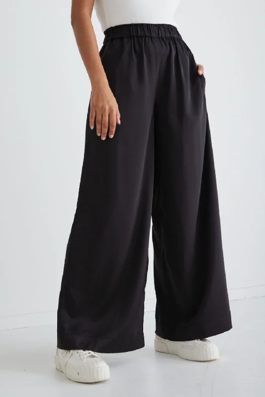 Browse Our Top Products Luxury Black Satin Wide Leg Pants