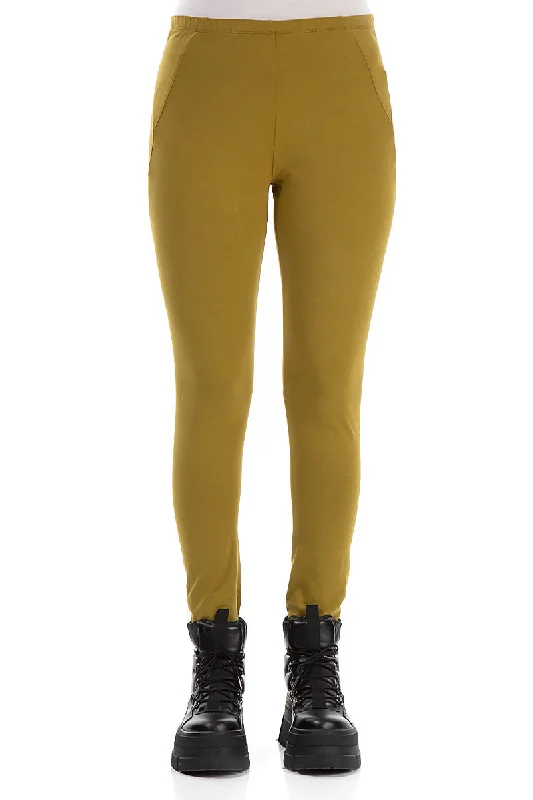 Evening Elegance Golden Olive Cotton Leggings