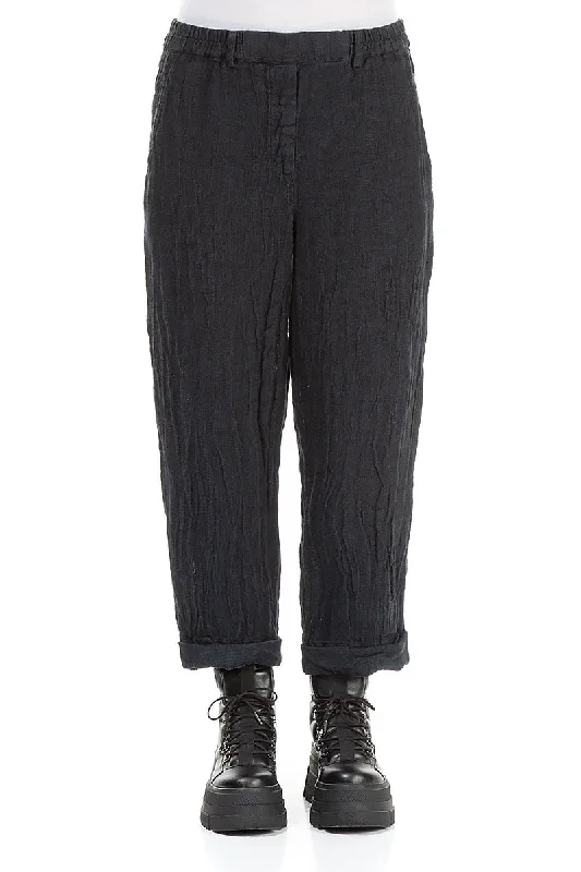 Latest Trends Roll Up Midnight Blue Mélange Linen Trousers