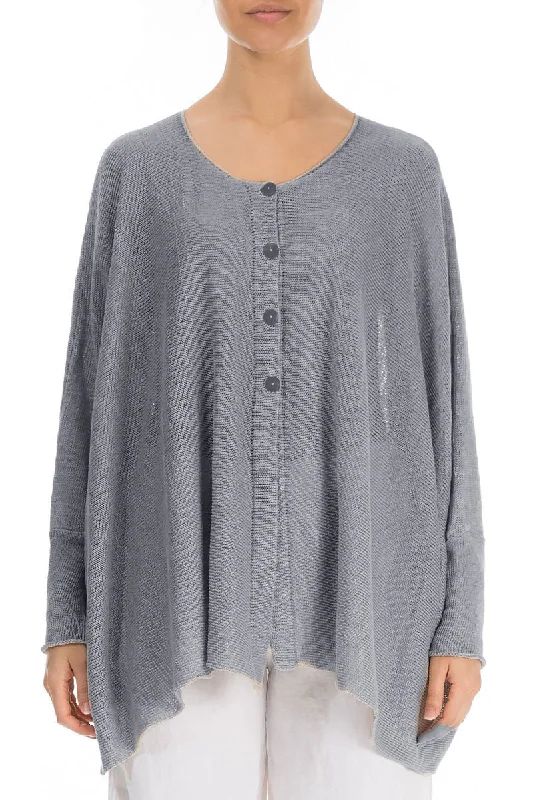 Casual Wear Boxy Light Grey Linen Cardigan