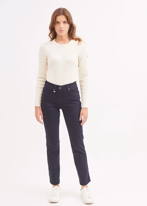 Women's Clothing Online Sale Patricia straight pants - elasticated waist, in stretch cotton (NAVY)