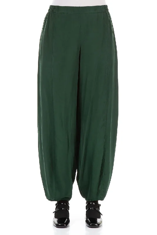 Budget Saver Taper Pine Green Silk Bamboo Trousers