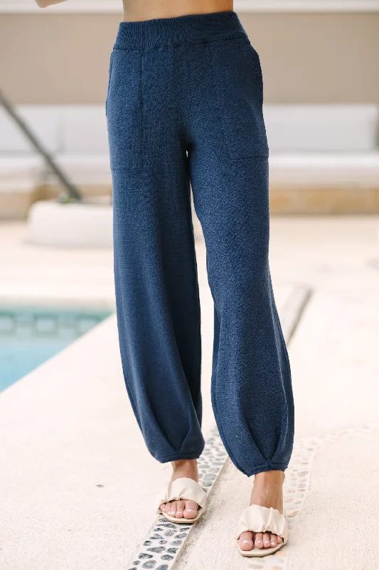 Casual Chic Ready For The Day Navy Blue Knit Joggers