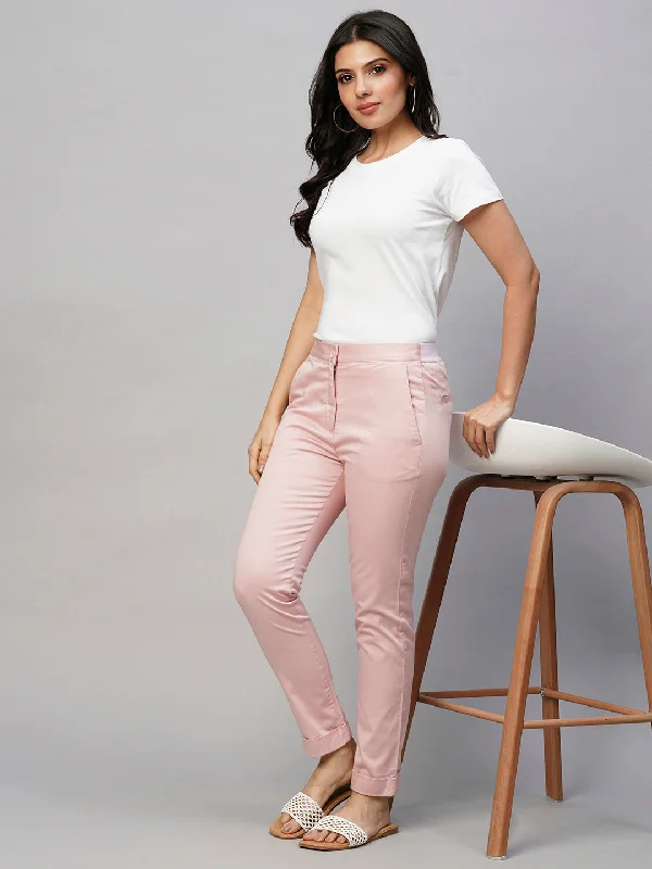 Plus Size Women’s Fashion and Clothing Women's Pink Cotton Lycra Slim Fit Pant