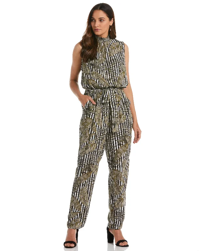 Outfits Ideas Print Smocked Neck Jumpsuit
