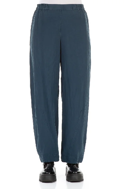 Exclusive Deals Online Straight Navy Silk Linen Trousers