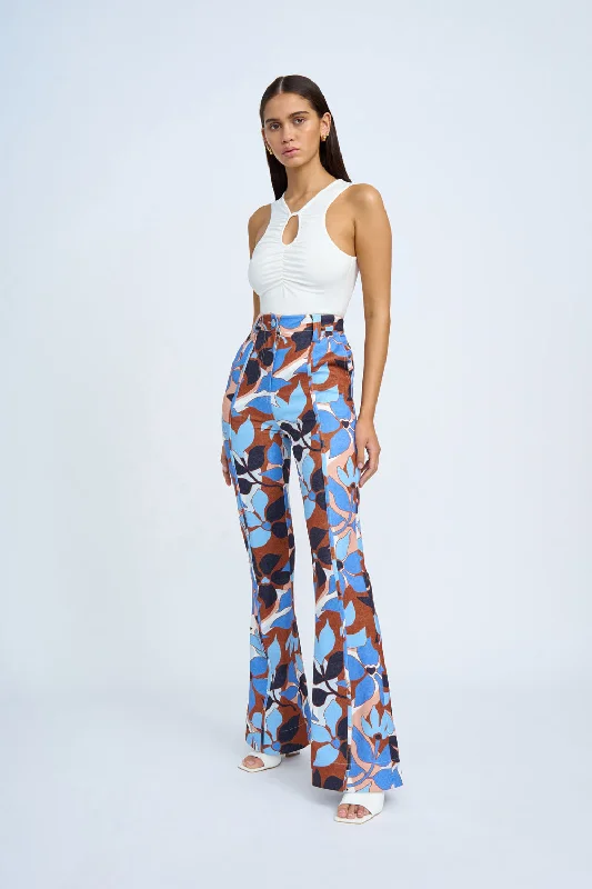 Women's Clothing Stores Ophelia Floral Flare Pant | Final Sale - Navy Tan Brown Ivory