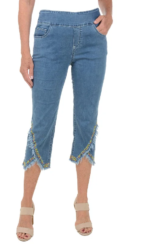 Chic Style, Always In Vogue Angular Fringe Pull-On Denim Capri Pant