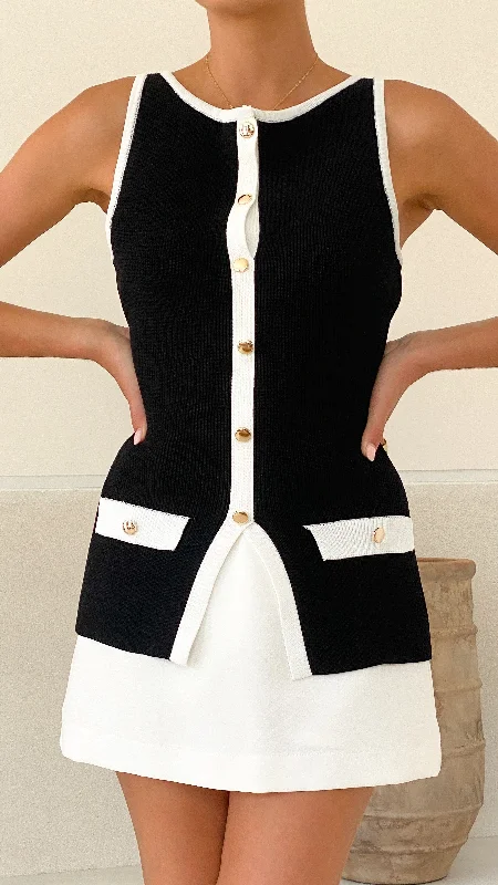 Women's Urban Fashion Antoinette Button Up Vest - Black/White