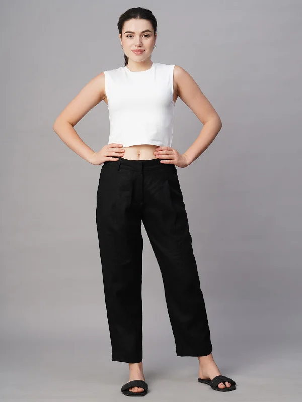 Women’s Casual and Dressy Outfits Women's Black Linen Regular Fit Pant