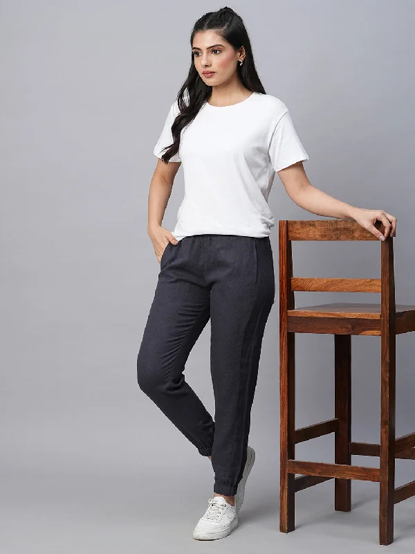 Daily Deals Women's Navy Linen Viscose Jogger Pant