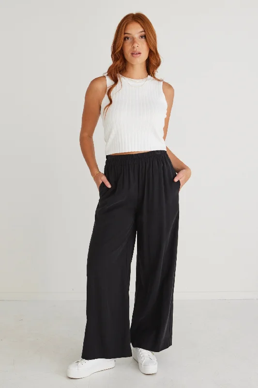 Trendy Threads Opulent Luxury Black  Pull On Wide Leg Pants