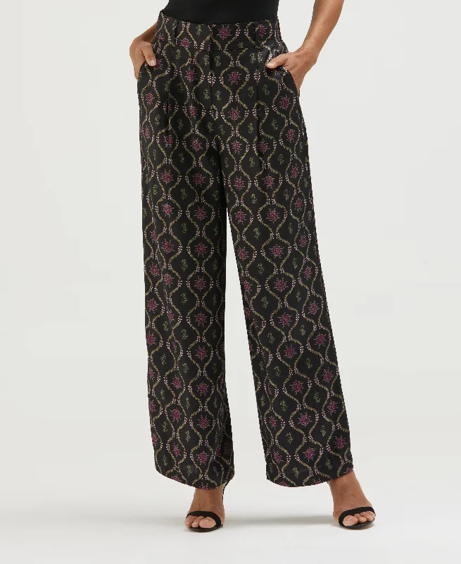 Women's Urban Fashion Trellis Print High Rise Wide Leg Pant