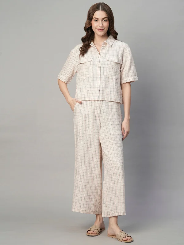 Outlet Clothing Women's Pink Cotton Linen Regular Fit Culotte
