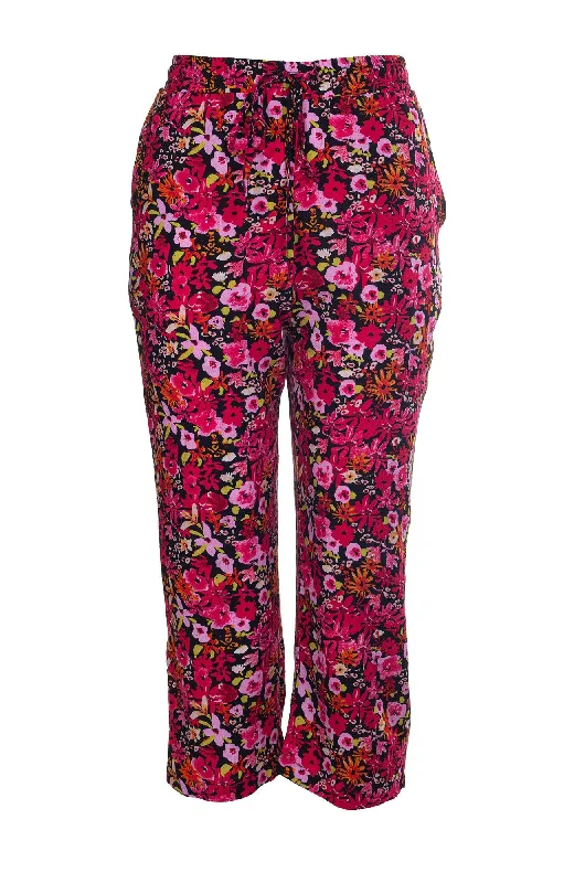 Trendy Fashion Sale Printed Rayon Mid Calf Pants | Pink Blooms | 7333A1