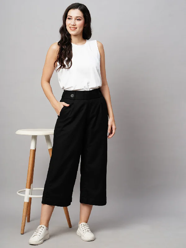 Clothing Sale Women's Black Linen Regular Fit Culotte